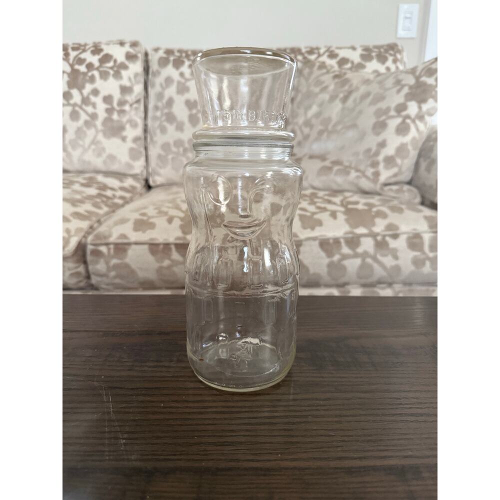Vintage Planters Mr Peanut Glass Jar w/Lid 1931 Embossed Logo 75th Ann